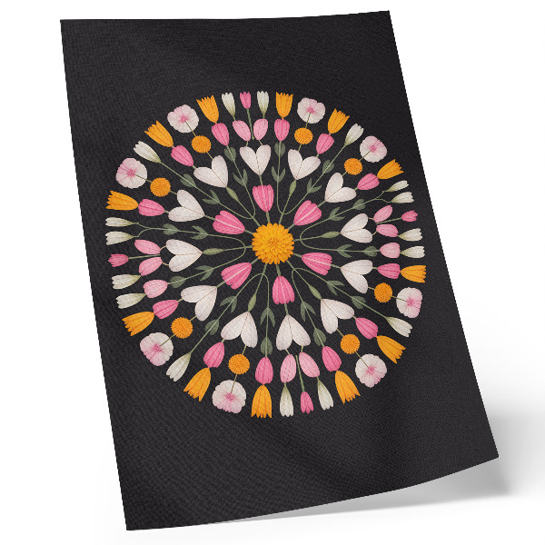 Kunstdruck leinwand Blumenmandala auf dunklem Hintergrund, abstrakter Stil