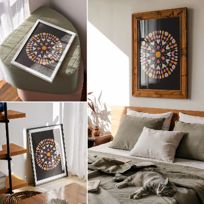 Kunstdruck leinwand Blumenmandala auf dunklem Hintergrund, abstrakter Stil