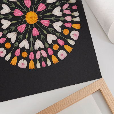 Kunstdruck leinwand Blumenmandala auf dunklem Hintergrund, abstrakter Stil