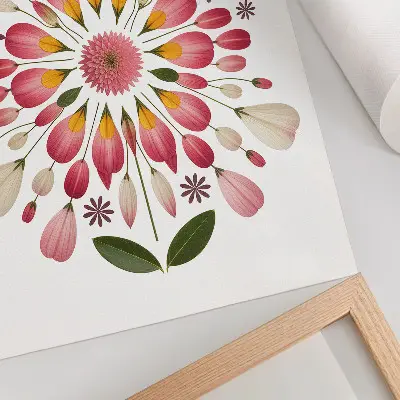Wandposter florales Mandala in Rosa, Creme und Grün