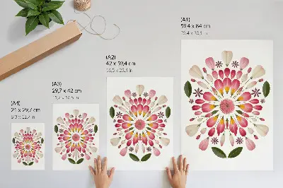 Wandposter florales Mandala in Rosa, Creme und Grün