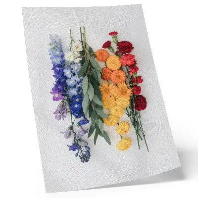 Poster mit Blumen in einer vertikalen Reihe in leuchtenden und harmonischen Naturfarben