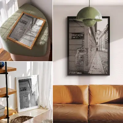Wandposter mit architektonischen Details alter Gebäudefassaden