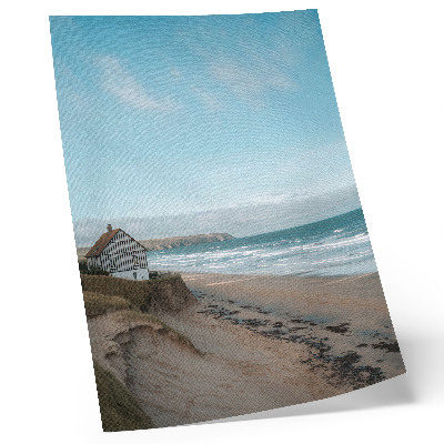 Kunstdruck leinwand Strand, Wellen, Haus auf einer Klippe, Pastellfarben