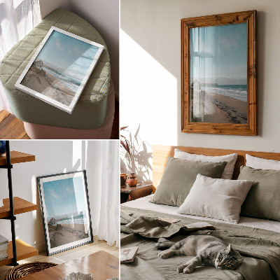 Kunstdruck leinwand Strand, Wellen, Haus auf einer Klippe, Pastellfarben