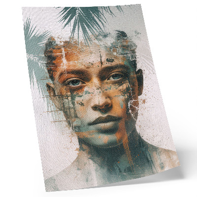 Wandposter Porträt einer Frau mit tropischen Motiven