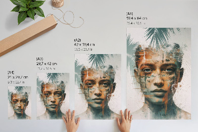 Wandposter Porträt einer Frau mit tropischen Motiven