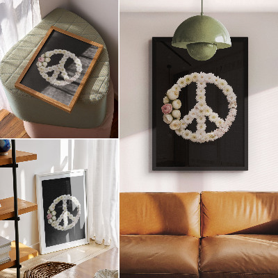 Poster Blumen in Form eines Friedenssymbols auf schwarzem Hintergrund