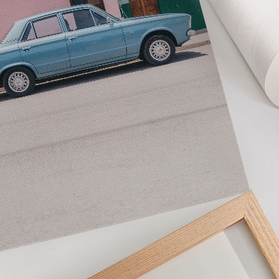 Wandposter Klassische Autos, pastellfarbene Gebäude, Retro-Charme