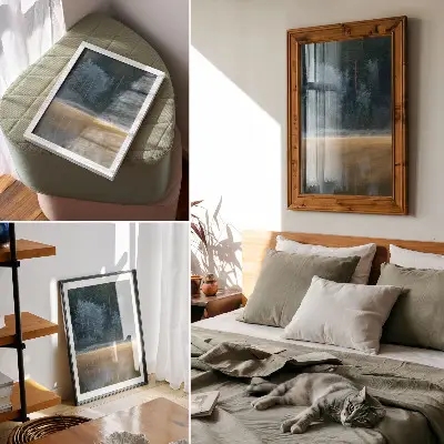 Kunstdruck auf Leinwand ein stiller Wald über der Wasseroberfläche mit mystischer Aura