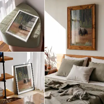 Kunstdruck auf Leinwand Bären im Herbstwald für Natürlichkeit und Ruhe