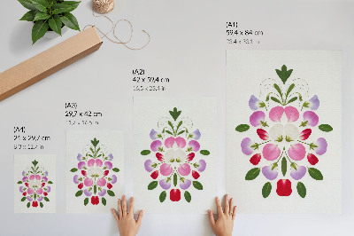 Kunstdruck leinwand Symmetrische Blüten und Blätter auf hellem Hintergrund