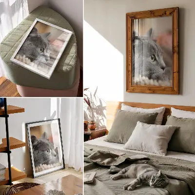 Poster graue Katze mit grünen Augen im Nahblick