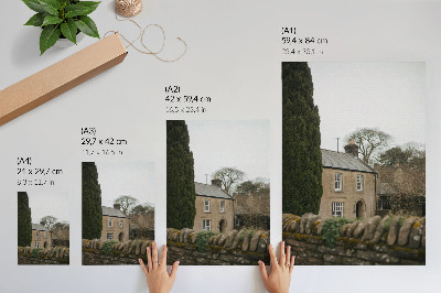 Kunstdruck leinwand Ein warmes Haus, Bäume, eine Steinmauer, eine friedliche Atmosphäre