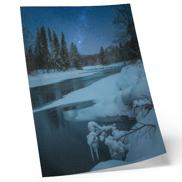 Poster Winterlandschaft, Fluss, Bäume, Sterne