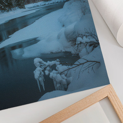 Poster Winterlandschaft, Fluss, Bäume, Sterne