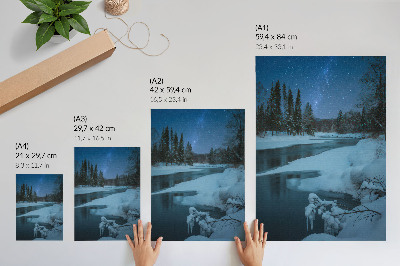 Poster Winterlandschaft, Fluss, Bäume, Sterne