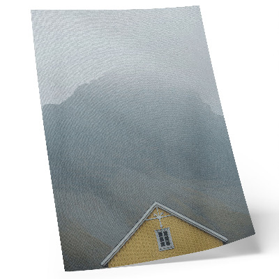 Kunstdruck leinwand Gelbes Haus, Nebel, Berge, friedliche Atmosphäre