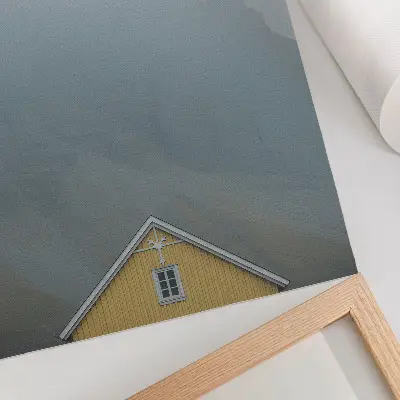 Kunstdruck auf Leinwand Gelbes Haus in einer friedlichen Berglandschaft bei Nebel