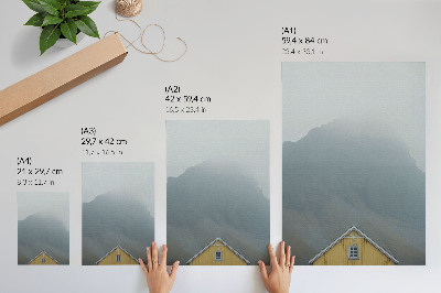 Kunstdruck leinwand Gelbes Haus, Nebel, Berge, friedliche Atmosphäre