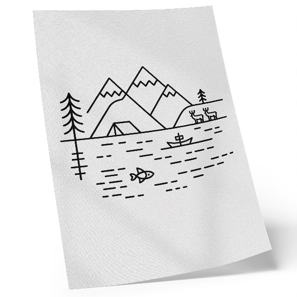 Poster Minimalistische Linienführung Berge See Tiere