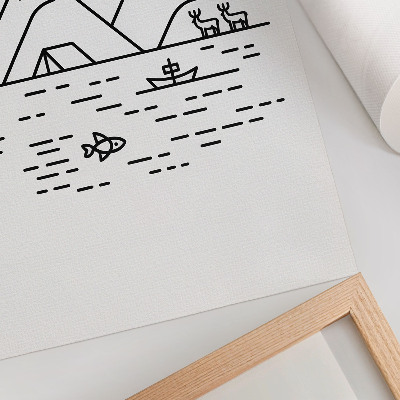 Poster Minimalistische Linienführung Berge See Tiere