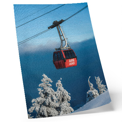 Wandposter Winterlandschaft, rote Gondel, weiße Bäume