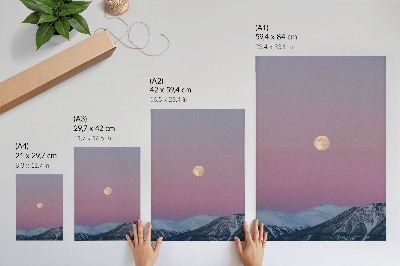 Poster Berge, Abenddämmerung, Mond, pastellfarbener Himmel