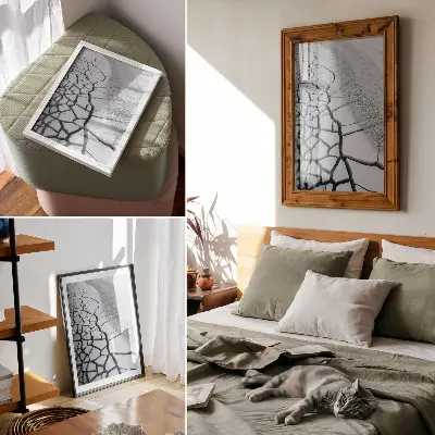 Wandposter eisige Risslinien in harmonischer Winterschönheit
