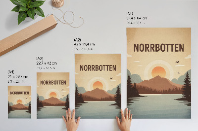 Kunstdruck leinwand Landschaft See Berg Sonnenuntergang Bäume türkis beige