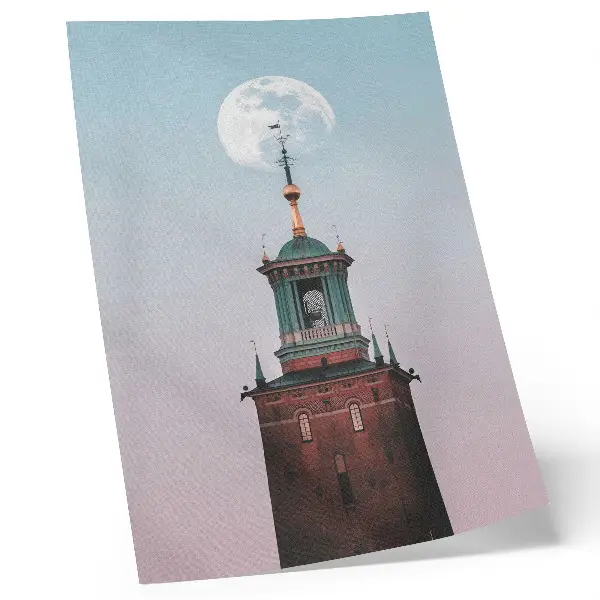 Poster mit Turmmond-Hintergrund in pastellfarbener Ruhe
