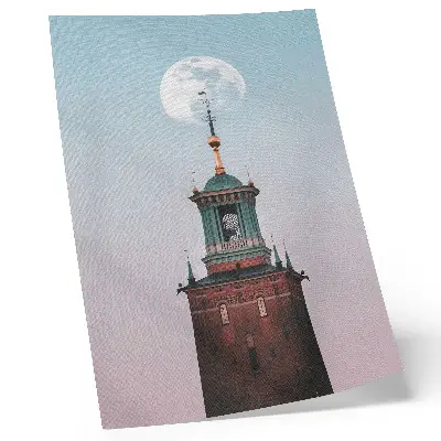 Poster mit Turmmond-Hintergrund in pastellfarbener Ruhe