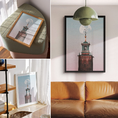 Poster Turmmond-Hintergrund, pastellfarbene Ruhe