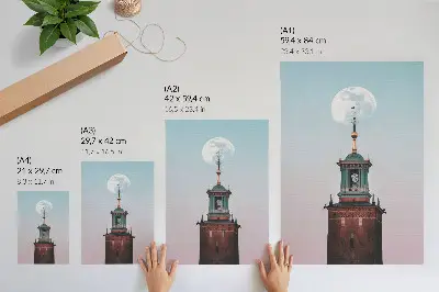 Poster mit Turmmond-Hintergrund in pastellfarbener Ruhe