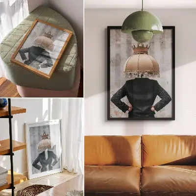 Leinwand-Kunstdruck ein edler Lampenschirm und ein eleganter Anzug als Kontrast der Texturen