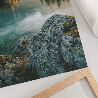 Kunstdruck leinwand Berge, See, Insel, nebliger Morgen