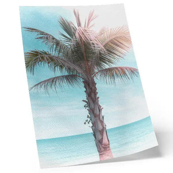 Wandposter palme über dem azurblauen meer unter einem samtigen tropischen himmel