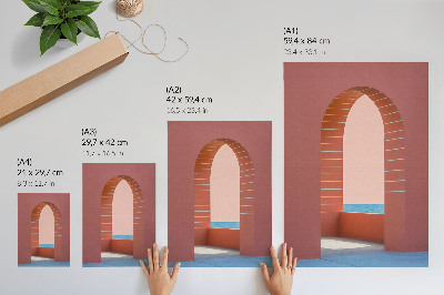 Poster Pastellfarbene Bögen, Meer, minimalistische Architektur