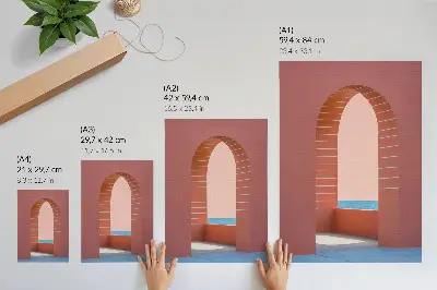 Poster pastellfarbene Bögen mit Meer und minimalistischer Architektur