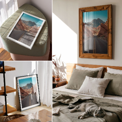 Kunstdruck leinwand Straße, Felsgebirge, blauer Himmel