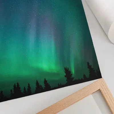 Wandposter mit Aurora Borealis, türkisfarbenem Himmel und funkelnden Sternen