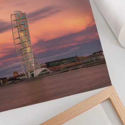 Poster Moderner Turm, pastellfarbener Himmel, Sonnenuntergang