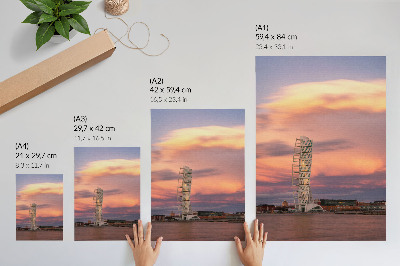 Poster Moderner Turm, pastellfarbener Himmel, Sonnenuntergang