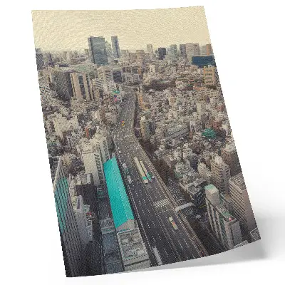 Wandposter Stadtpanorama mit hohen Gebäuden und Straßenansicht