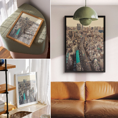 Wandposter Stadtpanorama, hohe Gebäude, Straße