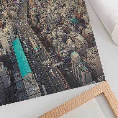 Wandposter Stadtpanorama, hohe Gebäude, Straße