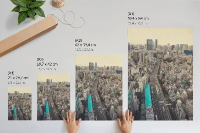 Wandposter Stadtpanorama mit hohen Gebäuden und Straßenansicht