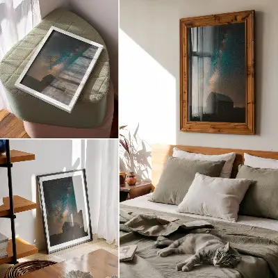 Kunstdruck auf Leinwand Nachthimmel mit Sternen und Milchstraße über einer Scheune