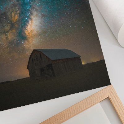 Kunstdruck leinwand Nachthimmel mit Sternen und der Milchstraße über der Scheune