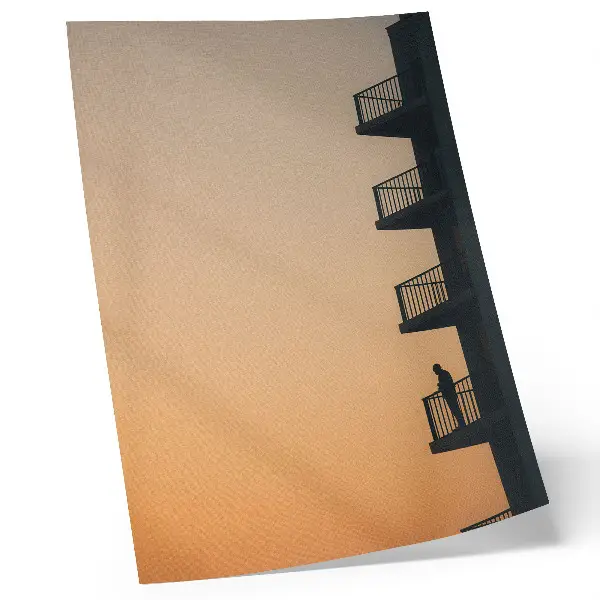 Wandposter Sonnenuntergang mit Gebäudesilhouette und Frieden-Motiv